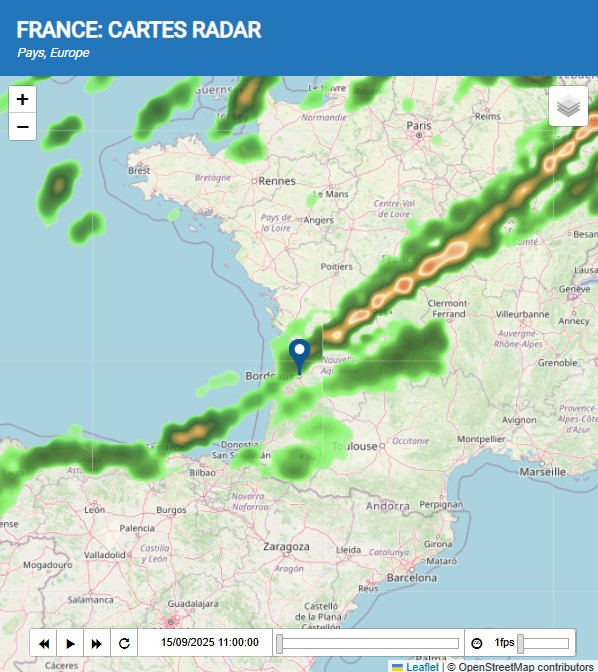 Carte radar pluie à Bordeaux