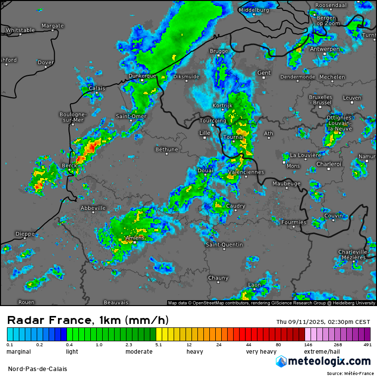 Carte radar pluie hauts-de-france