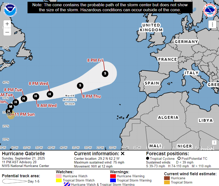 Chemin de l'ouragan Gabrielle