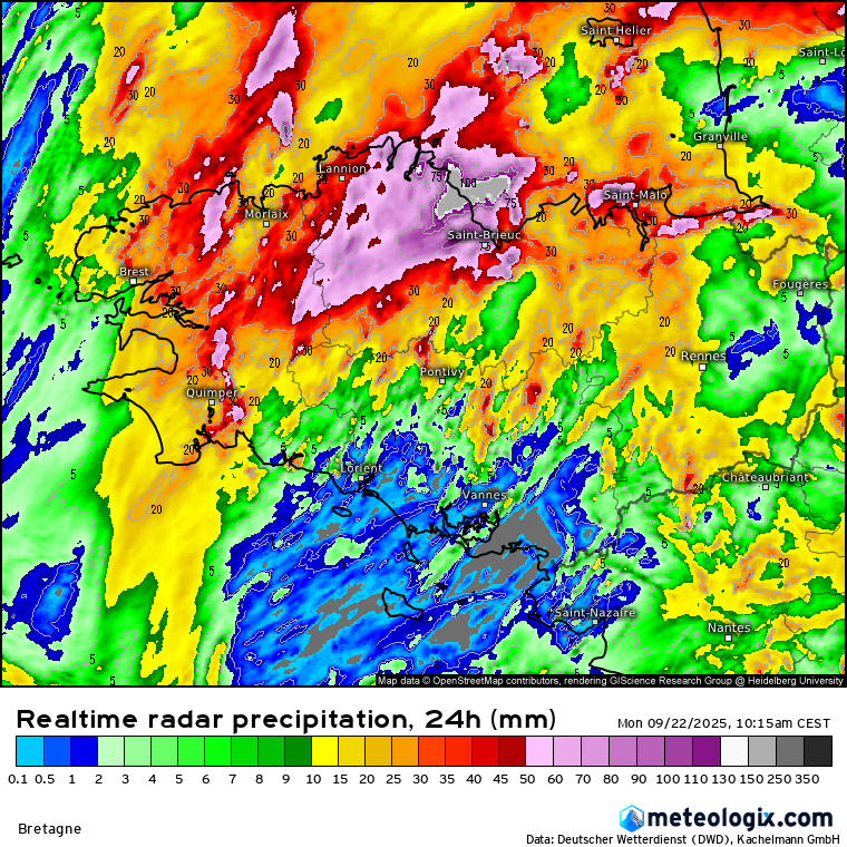 Carte radar pluie Bretagne