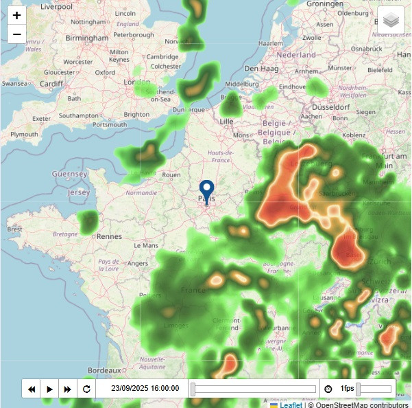 Carte radar pluie à Paris