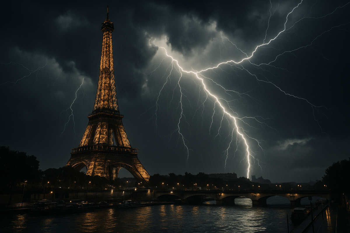Un éclair au-dessus de la Tour Eiffel