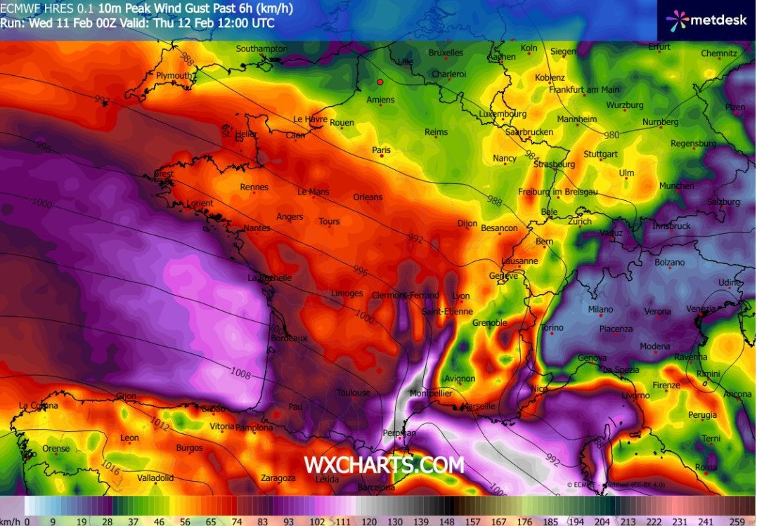 Carte de la france et du vent