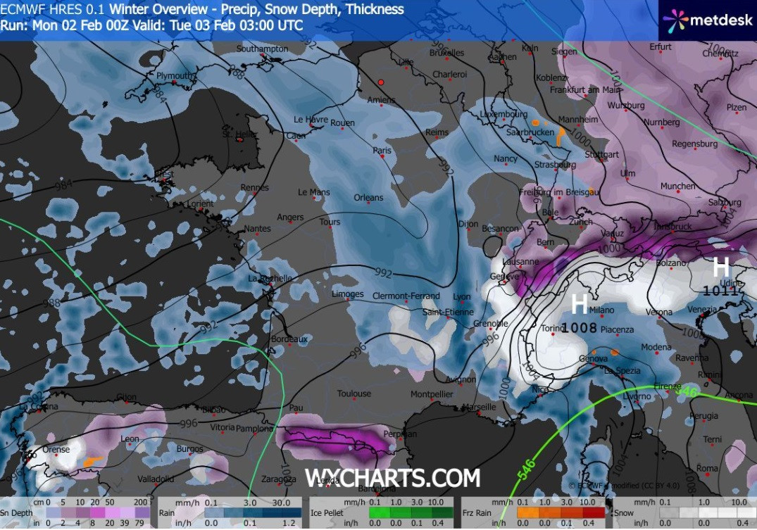 Carte de france et neige