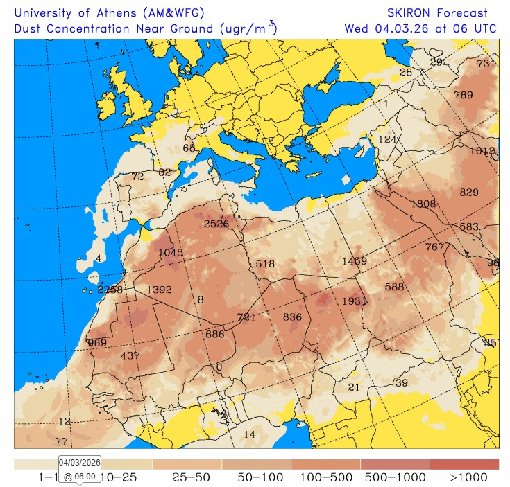 Carte de France représentant l'arrivée du sable du Sahara