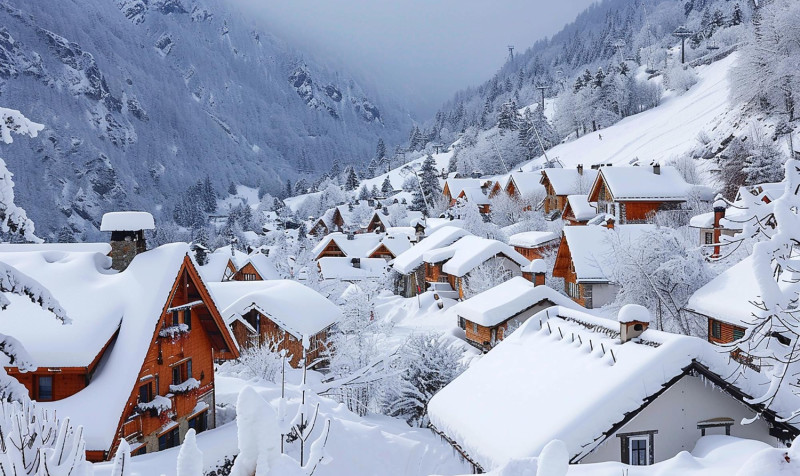 Station de ski sous la neige