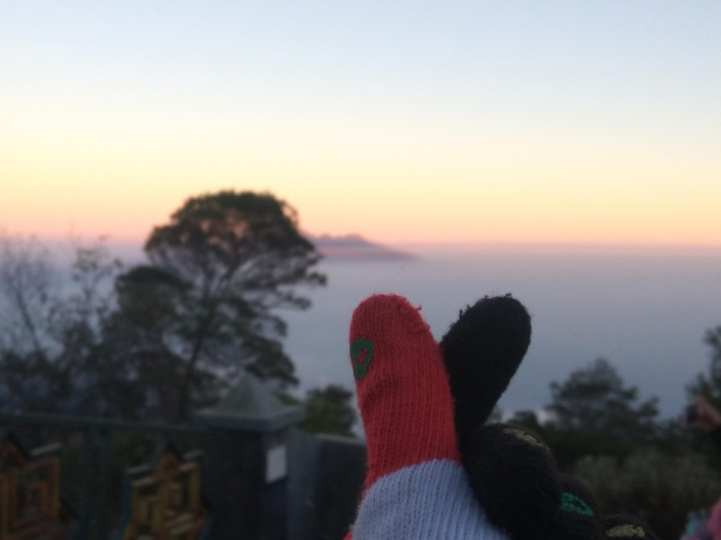 Une personne fait un coeur avec ses doigts face à la mer