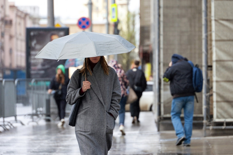 Une femme marche dans la rue avec un parapluie