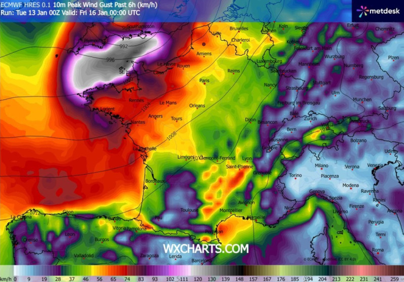 Carte de vent en France