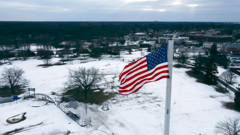 Drapeau américain neige