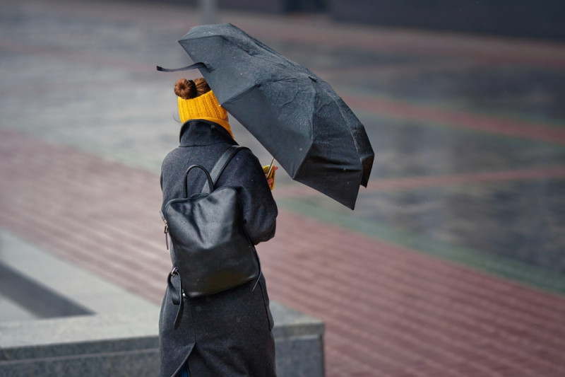 Une femme tient un parapluie