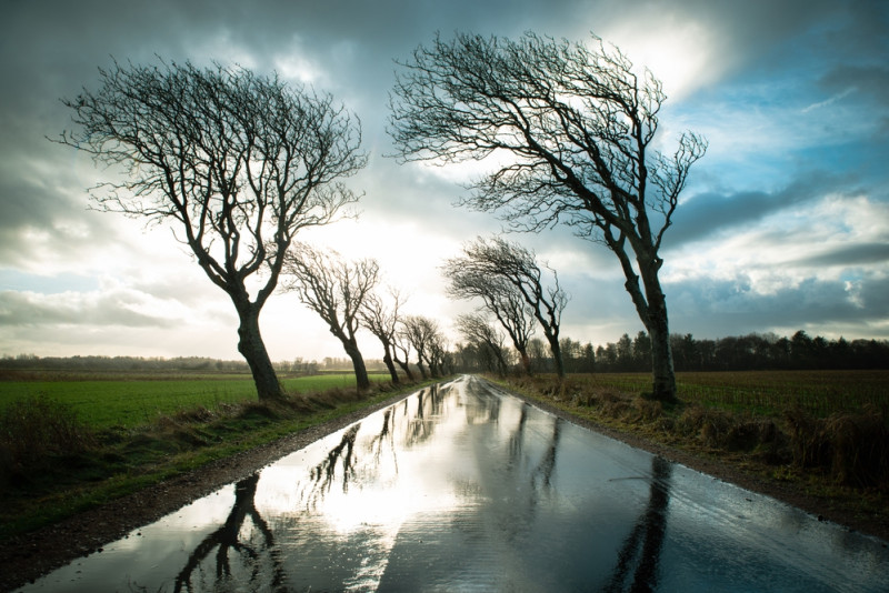 Vue d'une route sous la tempête