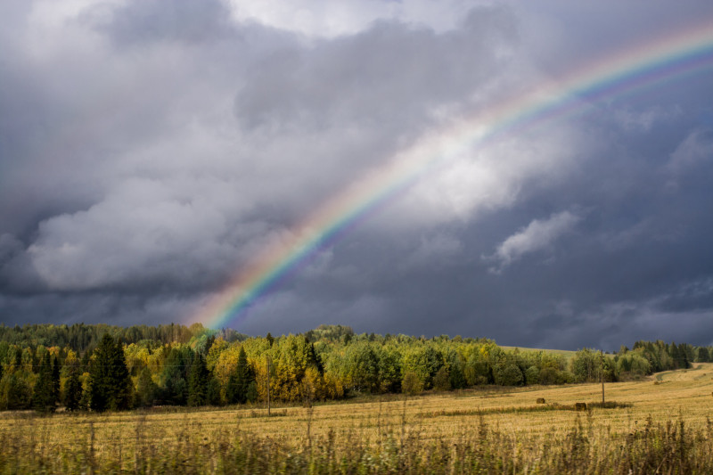 Arc-en-ciel au-dessus d'une plaine