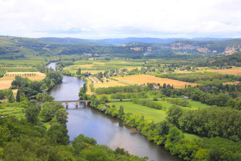 Rivière avec forêt et champs vue d'en haut