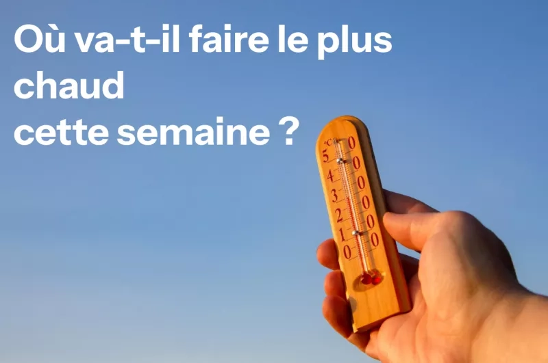 thermomètre dans une main sur ciel bleu
