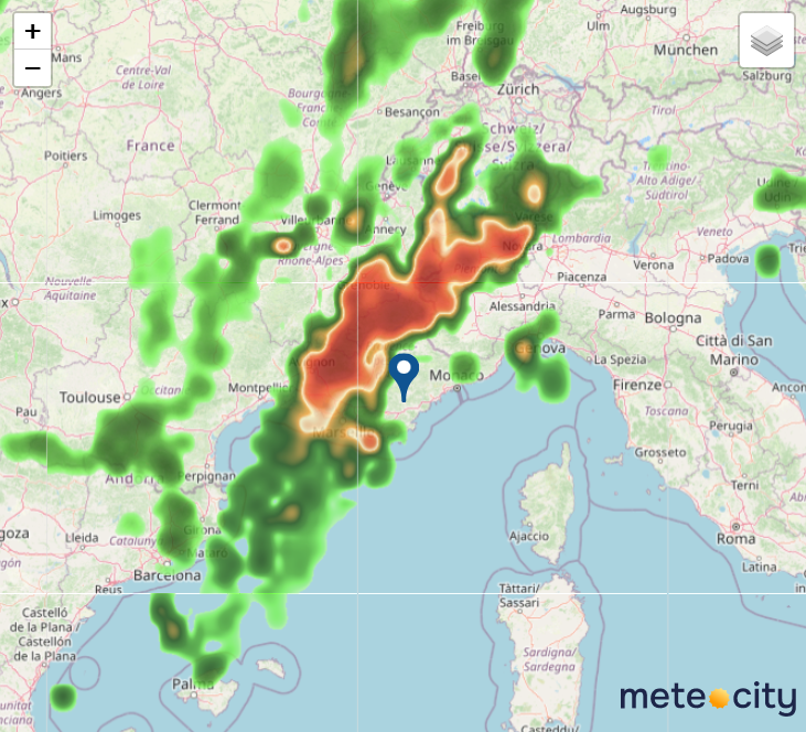 Carte radar pluie sur le Var