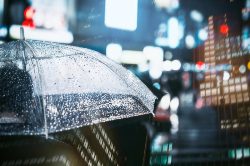 Une personne tient un parapluie en ville