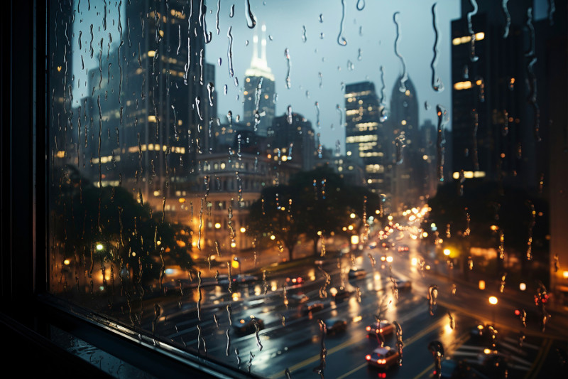 De la pluie coule sur une fenêtre