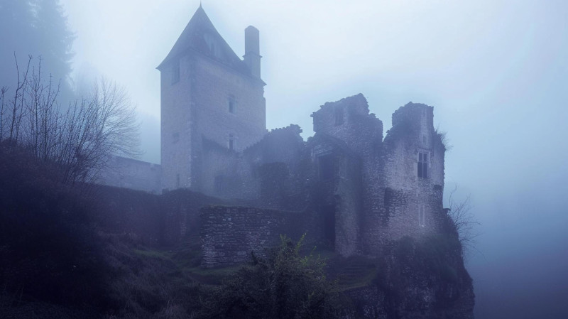 Château entouré de brouillard