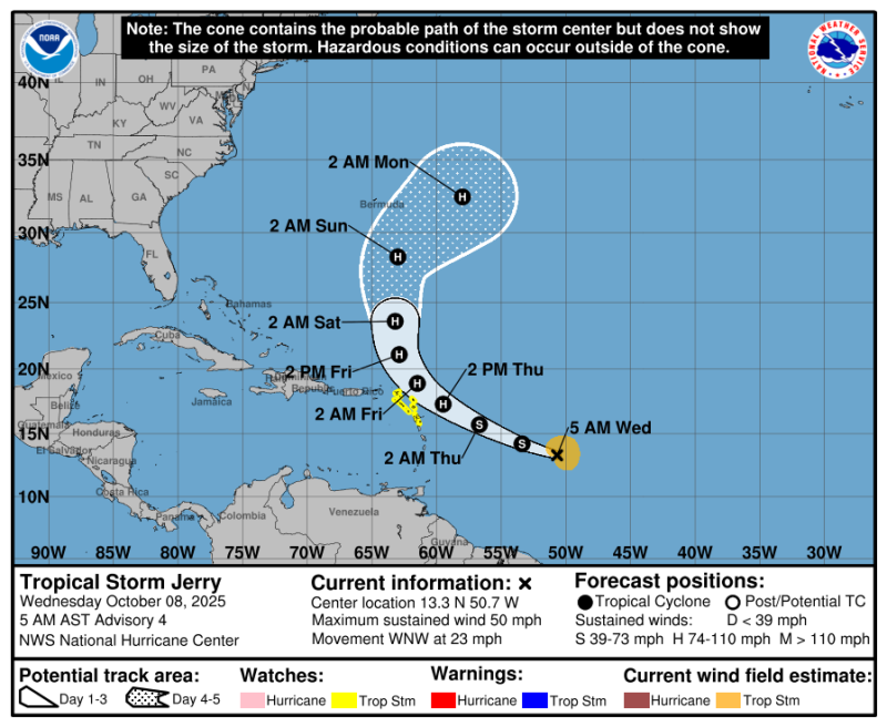 Trajet de la tempête Jerry