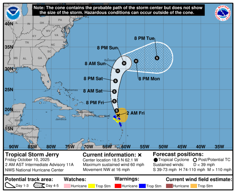 Trajet de la tempête Jerry