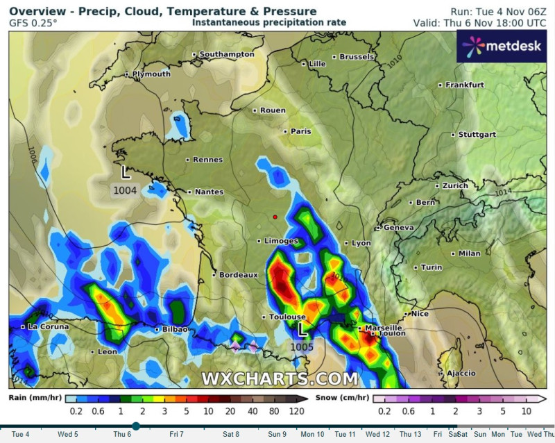 Carte de pluie en France