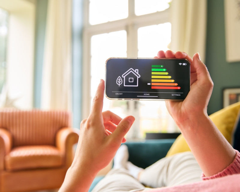 Une femme regarde son DPE sur son smartphone
