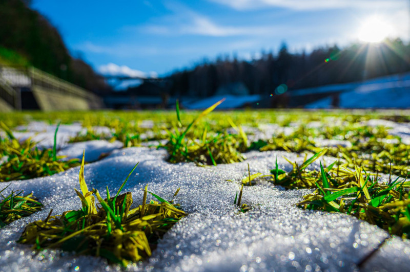 De la neige sur de l'herbe
