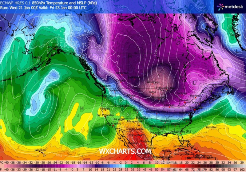 Carte froid USA