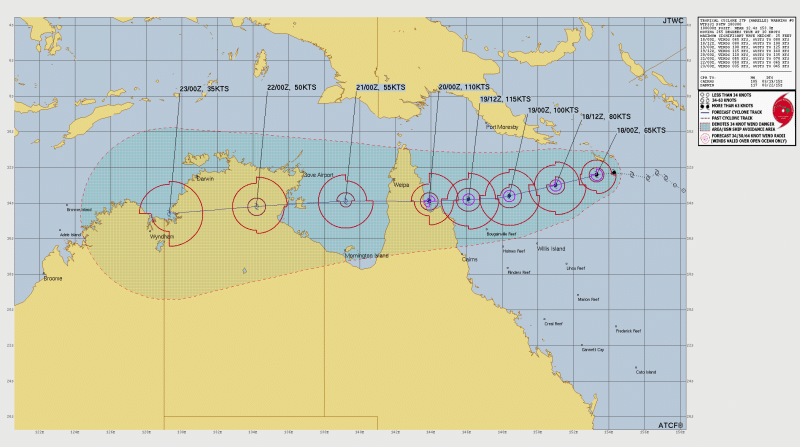 Carte représentant la trajectoire du cyclone Narelle