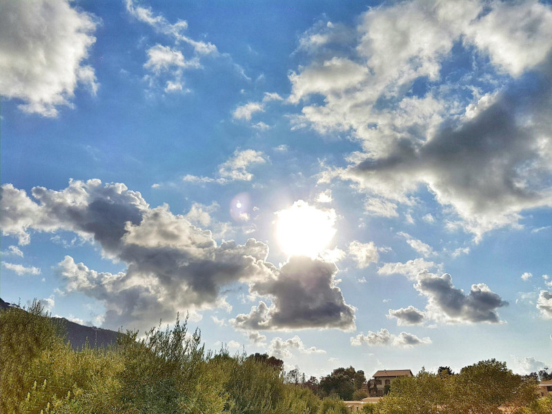 Campagne avec ciel légèrement nuageux