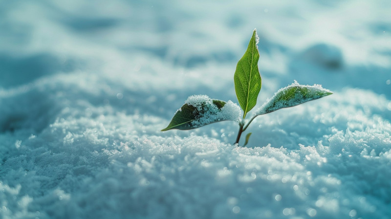 Plante qui pousse à travers la neige