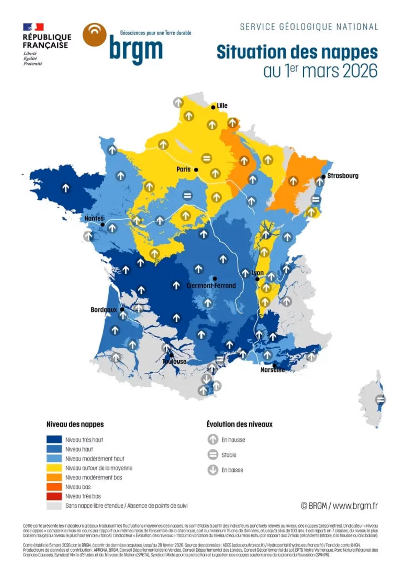 Carte des nappes phréatiques en France