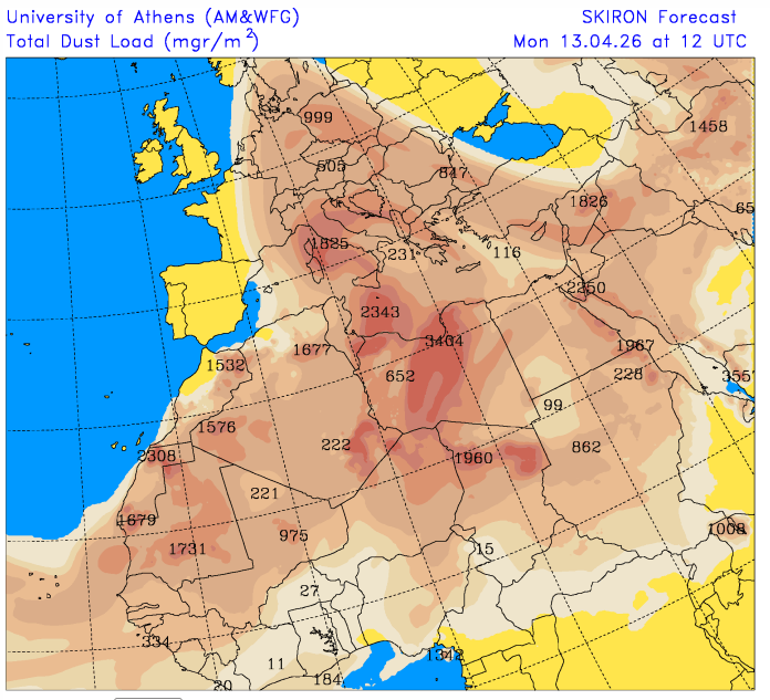 Carte du sable du Sahara sur l'Europe