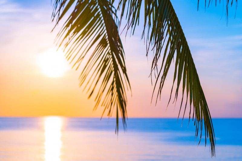 Plage avec coucher de soleil