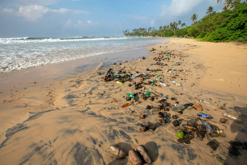 a beach with a lot of trash on it