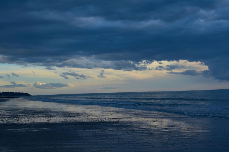mer, nature, plage, coucher, canal de normandie, ciel nuageux, horizon, le coucher du soleil