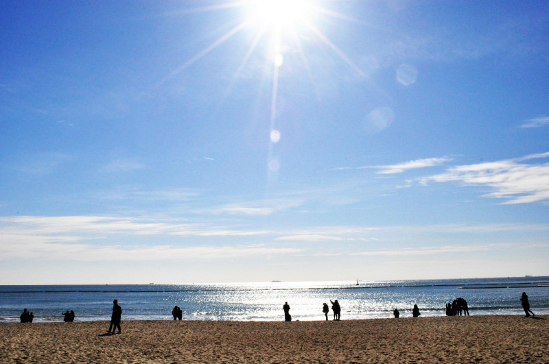 haeundae beach, sunshine, sandy, océan, le coucher du soleil, busan, nature, le soir