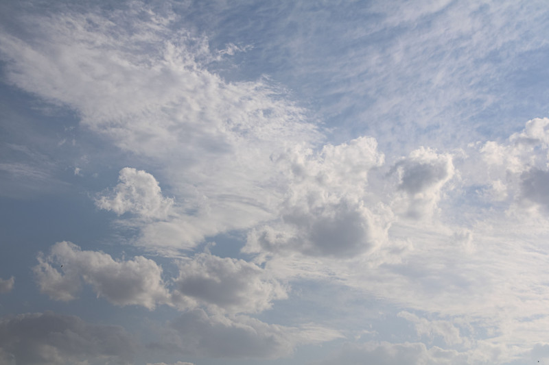 Un ciel bleu vibrant avec des nuages blancs duveteux dispersés, parfait pour les thèmes météorologiques et naturels.