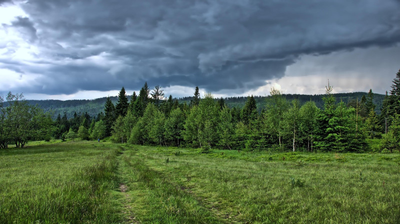 tempête, montagnes, des nuages, paysage, ciel, météo, nature, figure, ambiance, la scène, forêt, polyana, chaud, pologne, climat, l'été