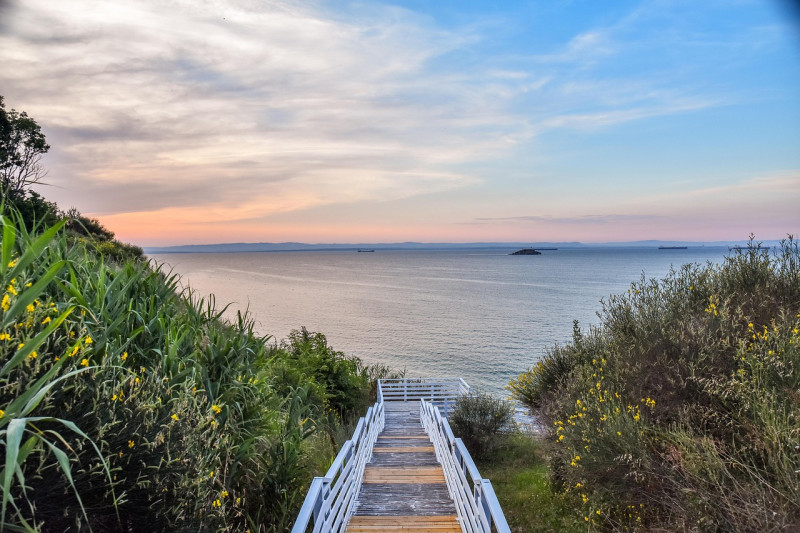sea, nature, clouds, stairs, landscape