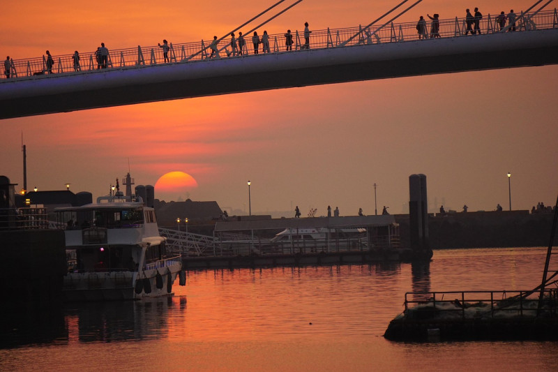 rouge, le coucher du soleil, gens, pont, soleil, léger, l'été, paysage, nature, ciel, soirée, extérieur, nuage, ensoleillé, voyager, brillant, lever du soleil, mer, l'eau, ensoleillement, océan, naturel, taipei, journée, saison, île, détendez-vous, vacanc