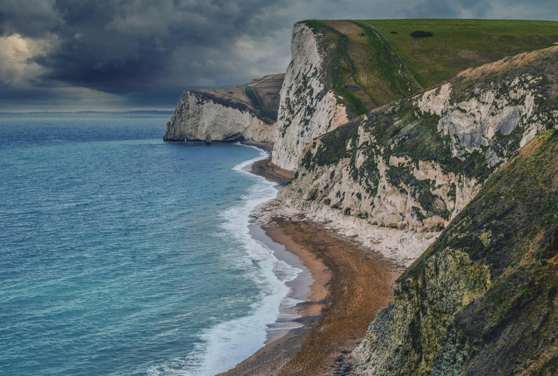 océan, côte, falaises, côte jurassique, dorset, angleterre, uk, nature, royaume-uni, paysage, mer, crique de lulworth, ciel, des nuages, horizon, littoral