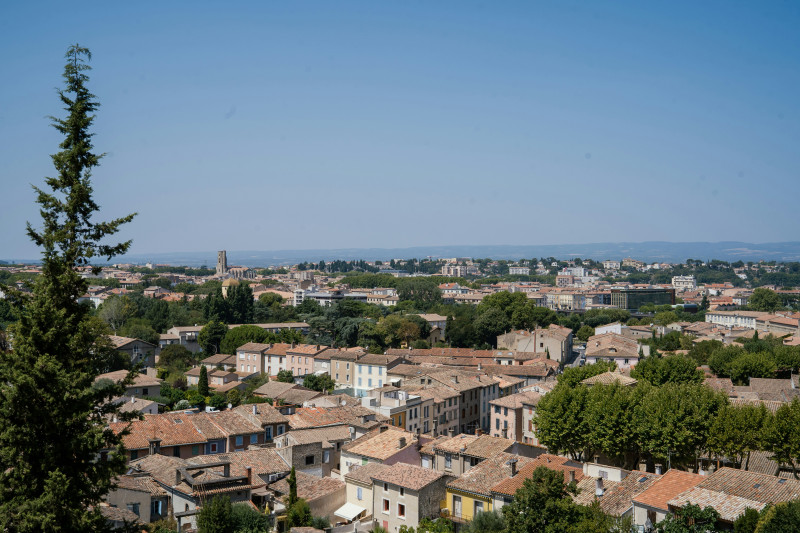 Panoramic view of a european town with tiled roofs