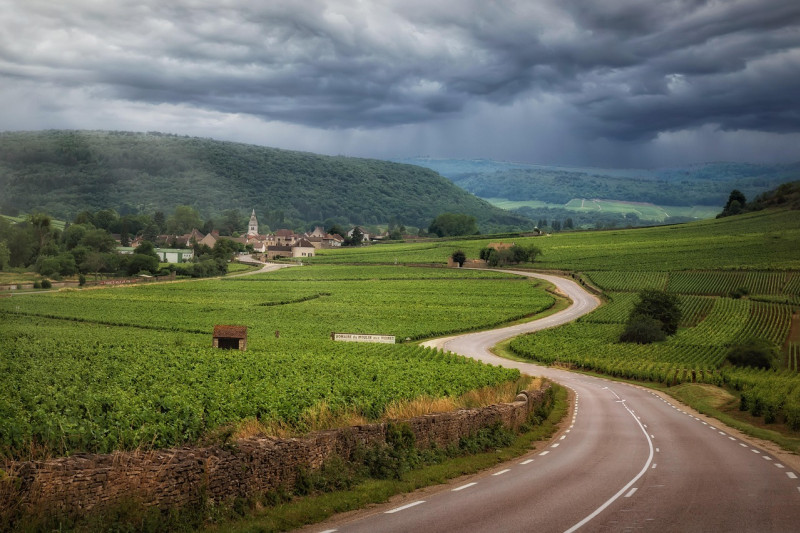 route, vignobles, des nuages, bourgogne, la france, nature, paysage