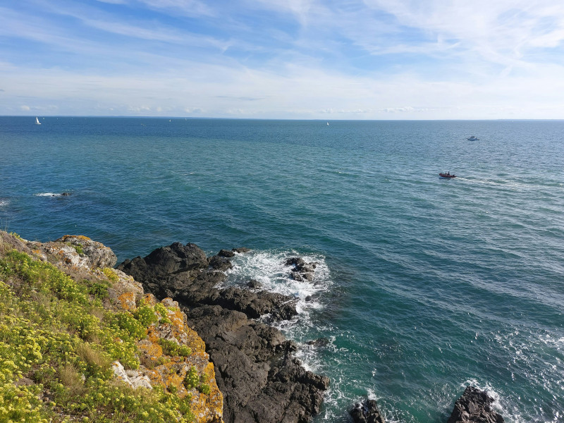 a view of the ocean from a cliff