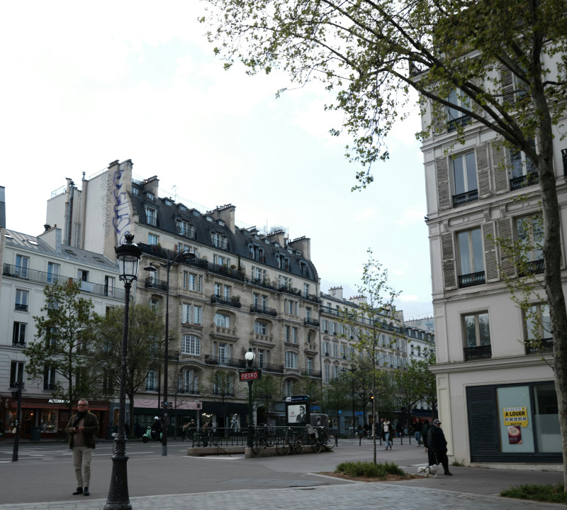 Buildings and streetlights in a european city square