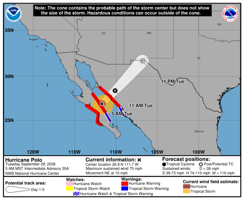 Carte de la trajectoire de l'ouragan Polo