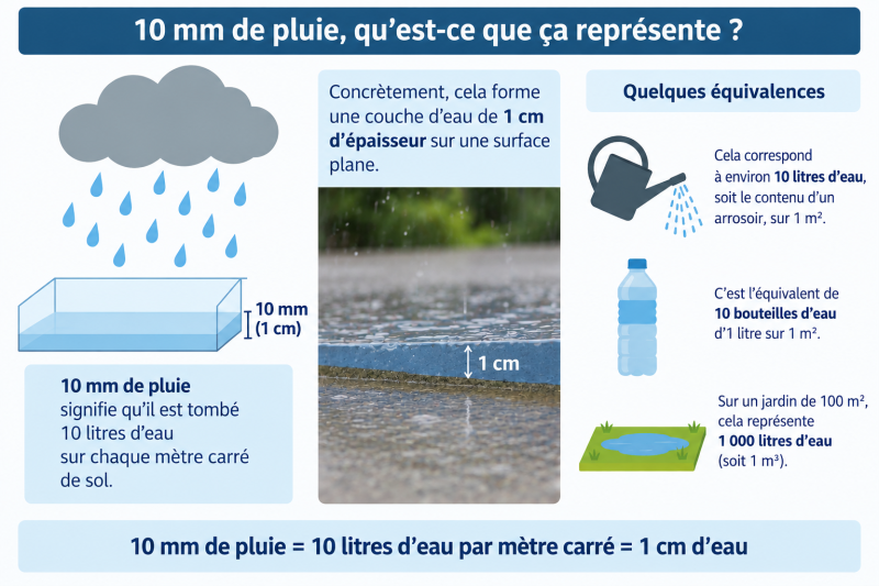 Infographique explicative sur ce que représente 10 mm de pluie