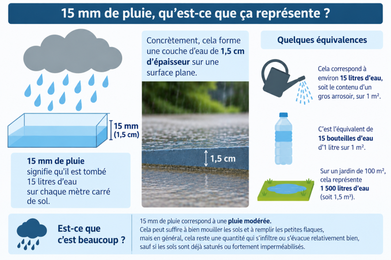 Infographique explicative sur ce que représente 15 mm de pluie